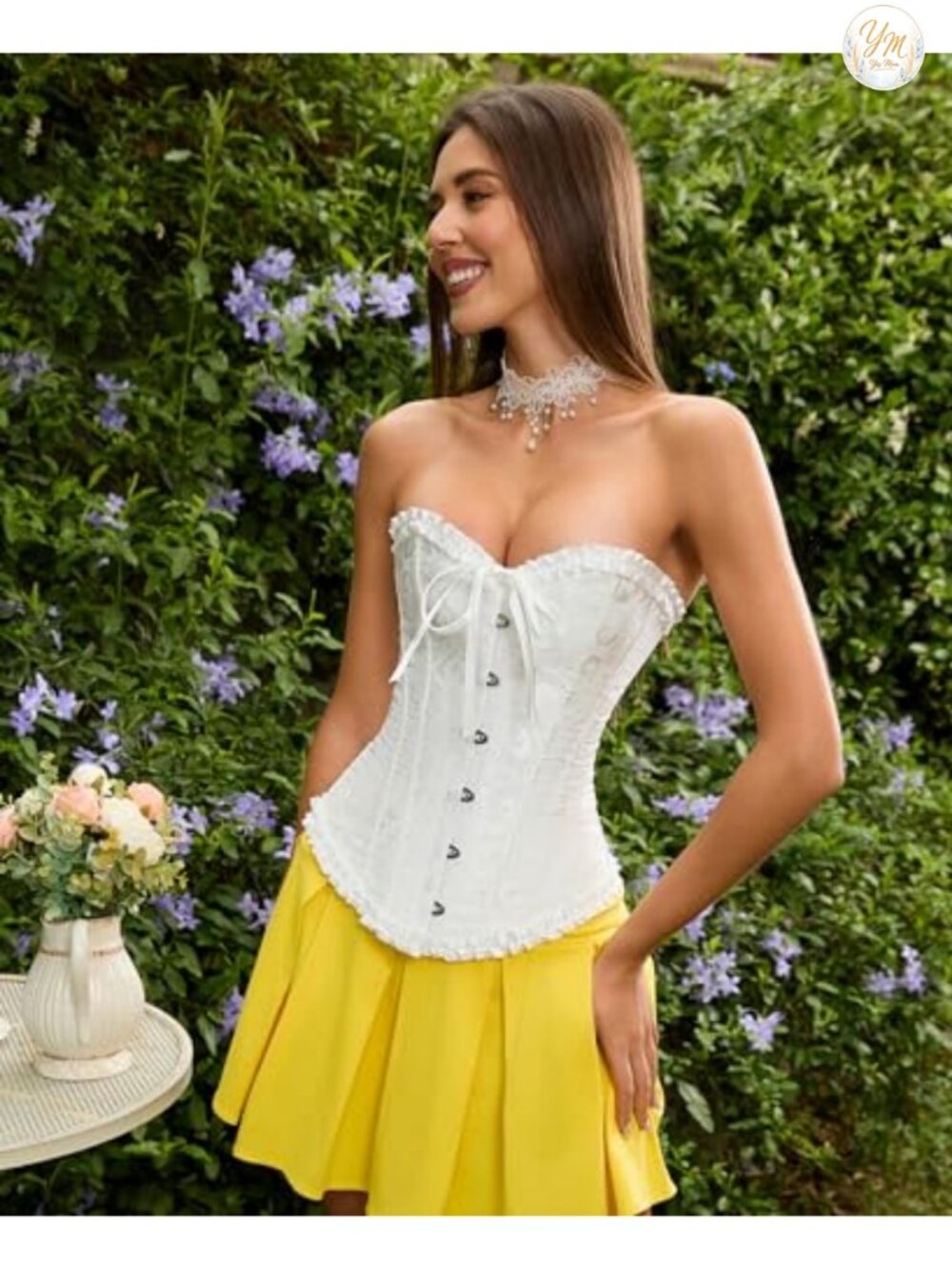 Lace Corset Top Bustier Shapewear Bodysuit Push Up Waist Cincher - Picture 2 of 6
